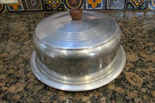 Vintage Kromex Cake Plate Cover Saver Server Carrier Wooden Knob Holds 9.  5 " Cake