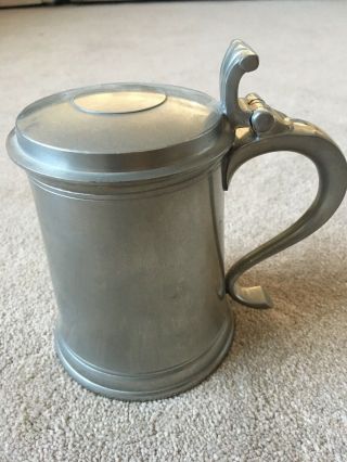 Pewter 1 Pint Tankard With Lid Crown And Rose Made In London