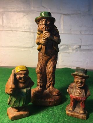 Vintage Syroco Wood Figures " Pete " The Flute Player And Two Miniatures 1950 