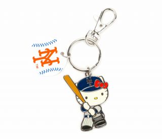 Sanrio Officially Licensed Mlb Hello Kitty York Mets Baseball Key Ring