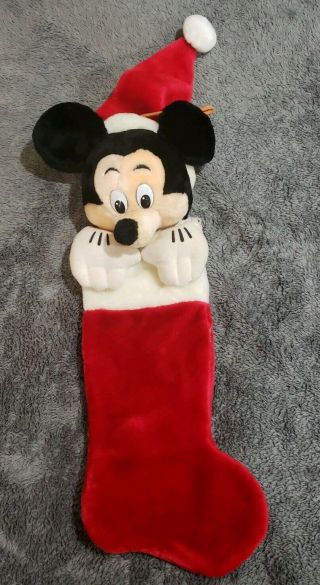 Walt Disney Plush Mickey Mouse Christmas Stocking - Vintage - 22 " Long -
