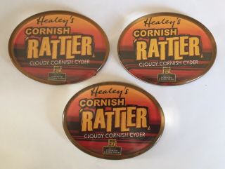 3 X Cornish Rattler Cloudy Cyder Healeys Lens Badges Collectable Cider