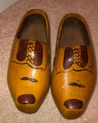 Vintage Pair Hand Carved Wooden Dutch Clogs Klompen Shoes Solid Wood Handmade