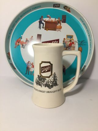 Vintage Schlitz Brewing Co Beer Metal Serving Tray 12 " And Ceramic Stein