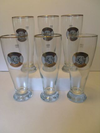 Set Of 6 - Valentins Weizenbier Beer Pilsner Glass - Gold Trim - Germany -.  5l