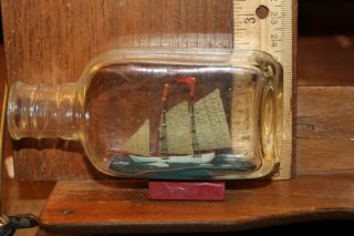 Vintage Ship In A Bottle Real Glass Handmade 2 Masted Schooner