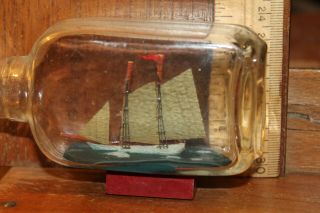 Vintage Ship in a Bottle Real Glass Handmade 2 Masted Schooner 2