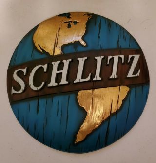 Schlitz Beer Advertising Sign Globe W/ Banner & Embossed Letters 14.  75 "