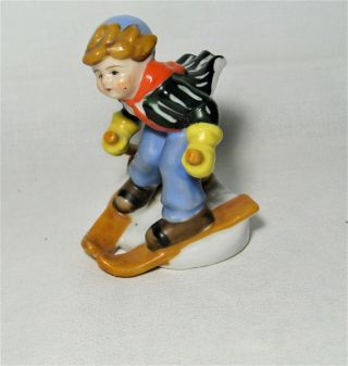 Vintage Occupied Japan Ceramic Hand Painted Figurine Boy Skier