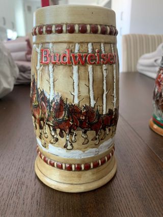 1981 Ceramarte Vintage Budweiser Clydesdale Beer Stein Mug - Snowy Woodlands
