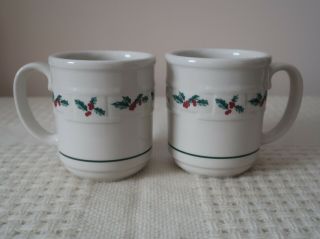 Longaberger Coffee Mug Christmas Holly Berry Holiday Woven Traditions Pottery
