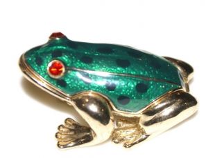 Shellac Frog Trinket Box Mini Jewelry Storage Green And Gold Sparkly Eyes
