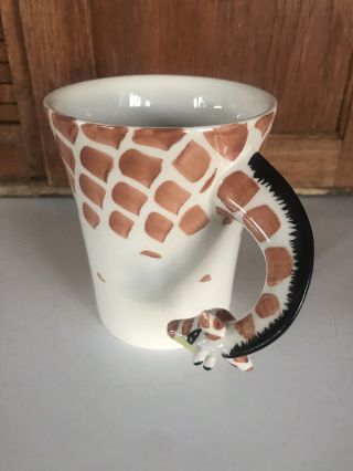 PIER ONE 1 Imports Large Hand Painted Giraffe Head 3D Neck Mug 5” Tall 2
