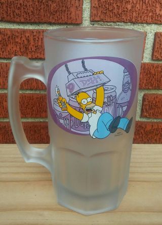 Homer Simpson 20 Oz Frosted Glass Beer Stein Mug " Duff Beer "