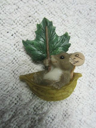 Charming Tails Pin Signed By Artist Mouse In An Acorn Boat With Leaf As Sail