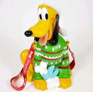 Disney Parks Popcorn Bucket Pluto Christmas Green Sweater Holiday Dog Retired