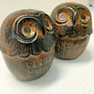 MCM Brown Stoneware Owl Salt And Pepper Shakers 3 1/2”Japan 2