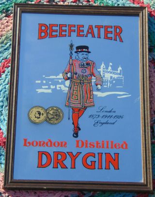 Beefeater London Distilled Gin Advertising Mirror Back Bar Sign 12 - 7/8 " X 8 - 7/8 "