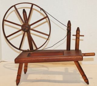 Vintage Wood Spinning Wheel Counter Top Planter Amish Country Folk Art - 15.  5 " L
