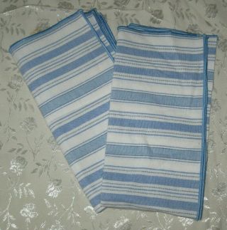 Set Of 2 Longaberger Vintage Ticking Fabric Napkins Euc Usa Blue & White Stripe