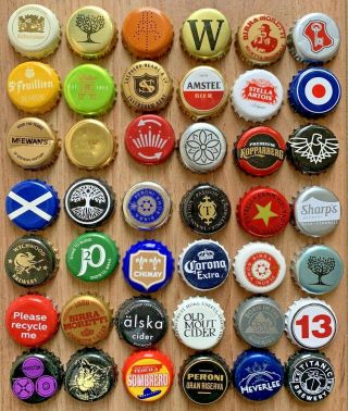 42 X Beer Bottle Crown Caps Tops Various Designs.  Collectable Crafts.  01