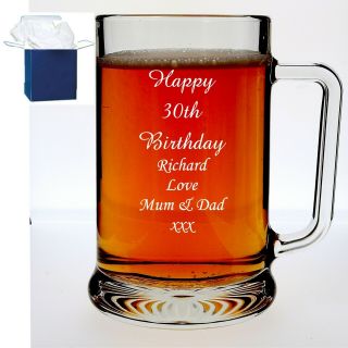 Personalised Engraved Beer Glass Tankard 40th 50th 60th Birthday GiftBox bb 3