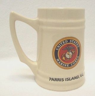 Us Marine Corp Beer Stein Military Emblem Large Ceramic Mug Parris Island S.  C.