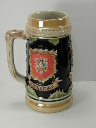 Vintage West Germany Coat Of Arms Beer Stein Mug Frankfurt Wiesbaden Heidelberg