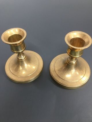 Vintage Pair 3.  5  High Solid Brass Candle Sticks Holders