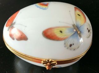 Vintage Limoges France Hinged Butterfly Trinket Box Porcelain Hand Painted