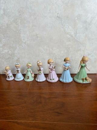 1981 Vintage Enesco Growing Up Birthday Girl Figurines From Age 1 - 7