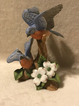 Vintage Lefton Blue Bird Porcelain Figurine 07945 Bird Resting On A Branch
