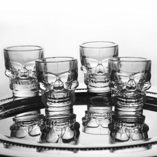 4 X Skull Head Shot Glasses Drinking Glass Bar Ware Drinks Party Fun Novelty