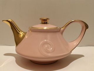 Vintage Mid Century Pearl China Heavy Gold Trim Teapot Rare Pink Art Deco