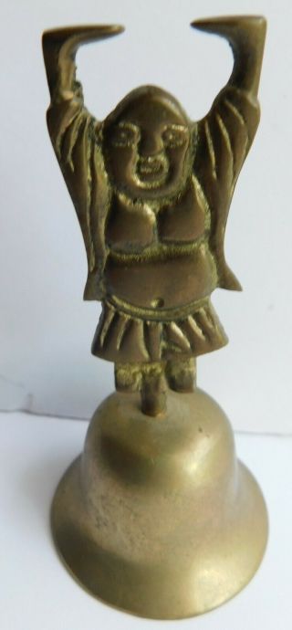 Vintage Antique Brass Buddha Figural Asian Bell 3 3/4 " X 1 3/4 "