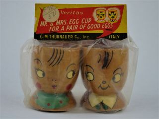 Vintage Wooden Mr & Mrs Egg Cup Set For A Good Eggs Italy