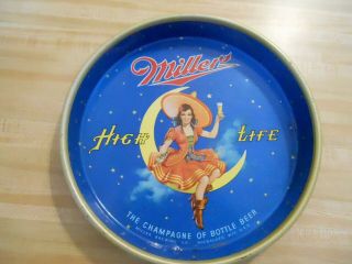Vintage 13 " Miller High Life Girl On Moon Metal Beer Serving Tray By Canco