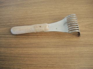 Vintage Metal Curved Potato Masher W Wooden Handle - 9 1/2 " Long