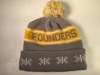 Founders Brewing Winter Pom Ski Cap Hat Beanie Craft Beer Brewery Gray Yellow