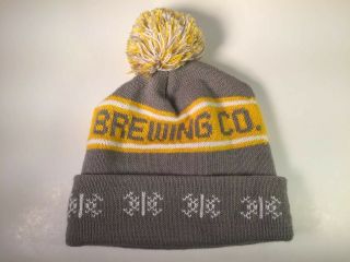 Founders Brewing Winter Pom Ski Cap Hat Beanie Craft Beer Brewery Gray Yellow 2