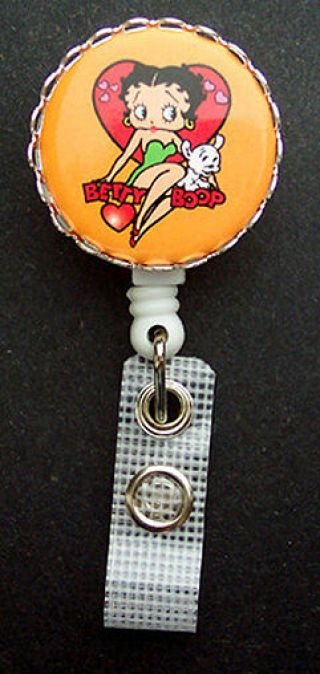 Betty Boop Retractable Reel Id Card Badge Key Holder Security Orange Heart