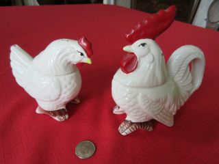 Vintage Ceramic Rooster & Hen Salt Pepper Sugar Creamer Chicken Set Great