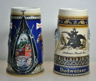 - (pair) Rare Ceramarte Budweiser Anheuser Busch Clydesdale Beer Steins
