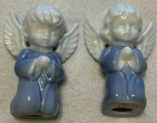 Vintage Lefton Boy & Girl Blue And White Praying Angel Porcelain Figurines