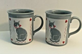 Rare Otagiri Cat With Hearts Coffee Mugs - Curtis Swann
