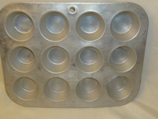 Vintage Mirro Aluminum Mini Muffin Cupcake Baking Pan 12 Cavity Usa Hole To Hang