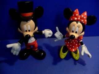 Disney Top Hat Mickey Mouse And Minnie Mouse 8 " - 9” Poseable Figures