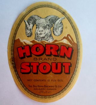 Old Canada Beer Label Big Horn Brewing Co Ltd Horn Brand Stout Calgary 2