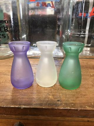 3 Vintage Glass Bulb Forcing Starter Vases Purple Green White Product Of Eec