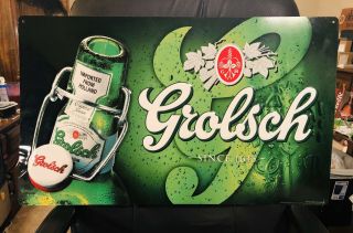 Grolsch Embossed Metal Beer Sign Large - 30” X 18”